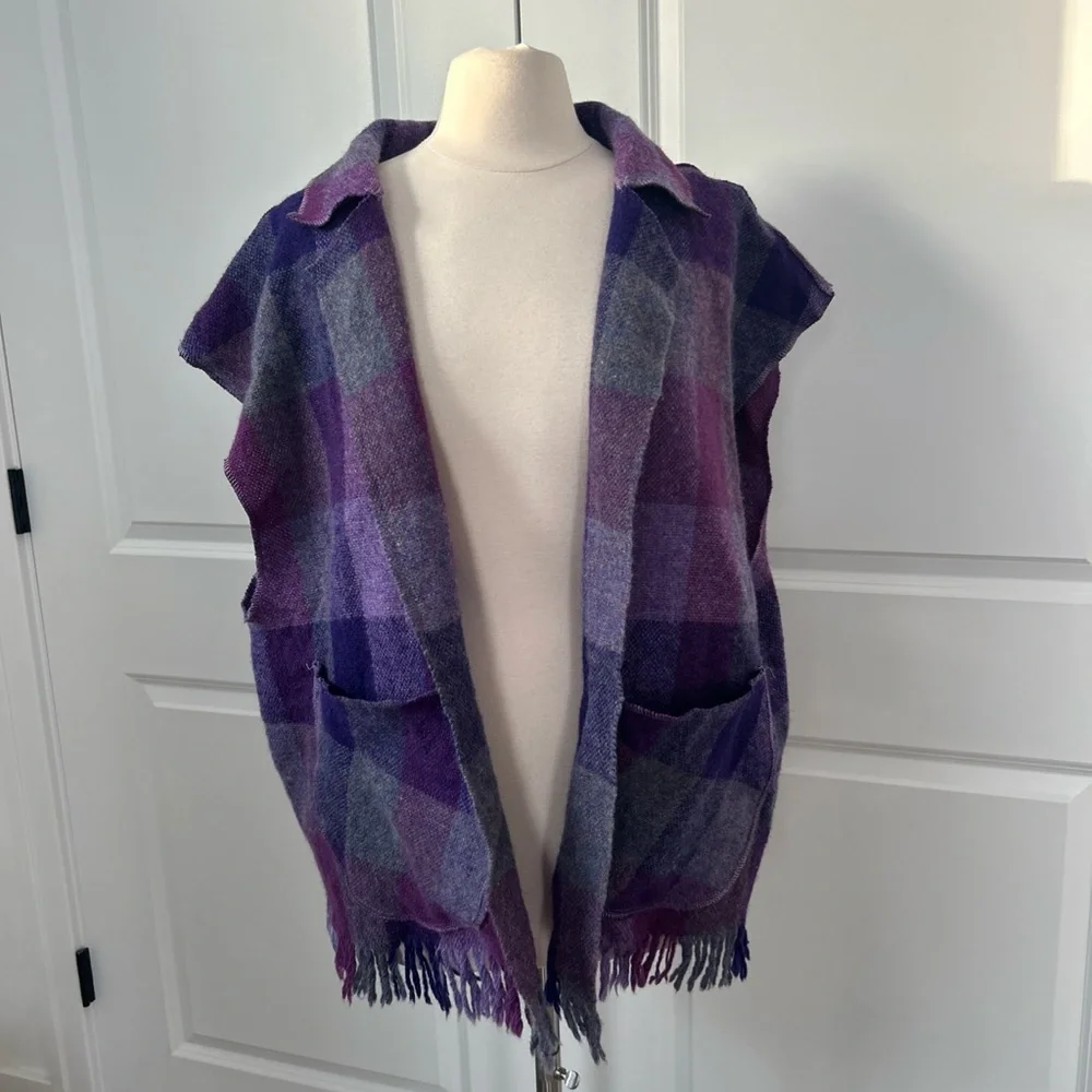 Reid BARNHART OS Handwoven Art to Wear Fringe Wool Open Vest Appliques FLAW